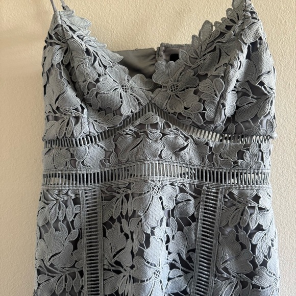 Bardot Dusty Blue Botanical Lace Midi Dress size Small - Picture 6 of 14